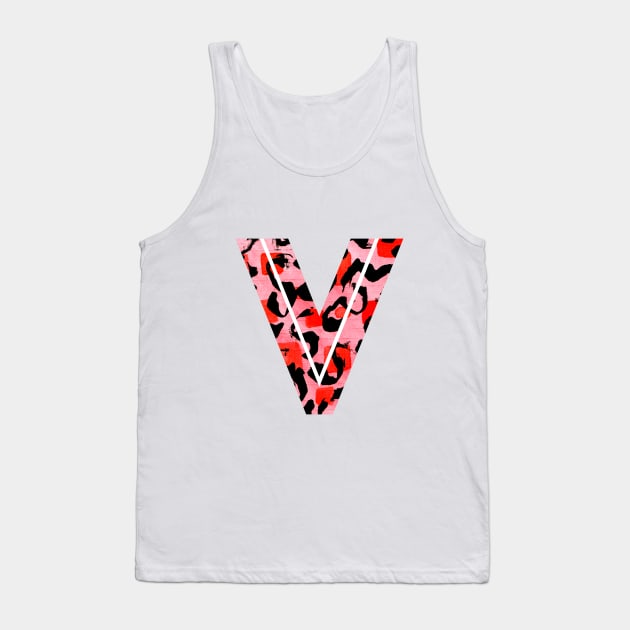 Letter V Watercolour Leopard Print Alphabet Red Tank Top by Squeeb Creative